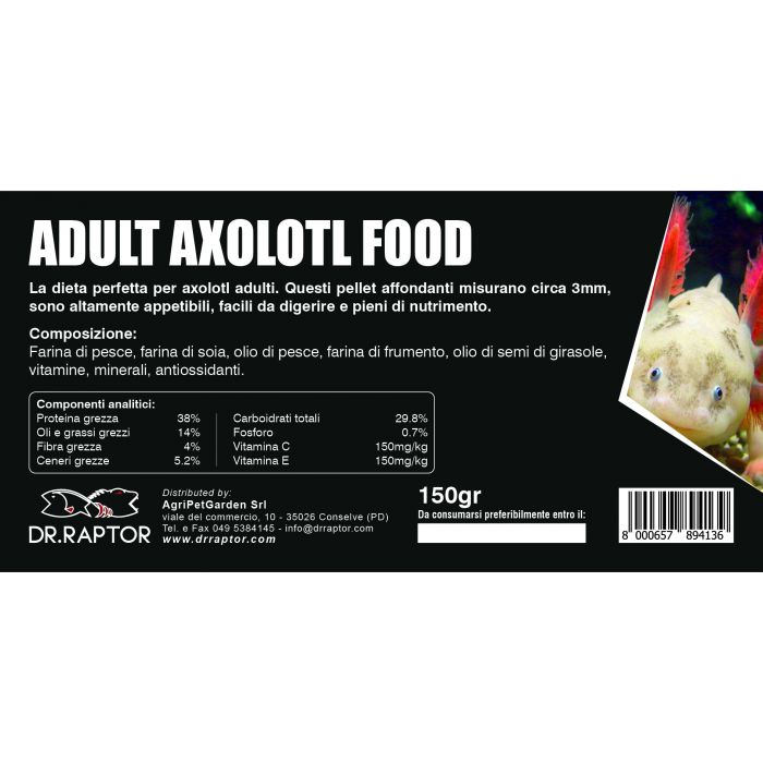 Dr.Raptor Adult Axolotl Food 150gr - Mangime per Axolotl Adulti