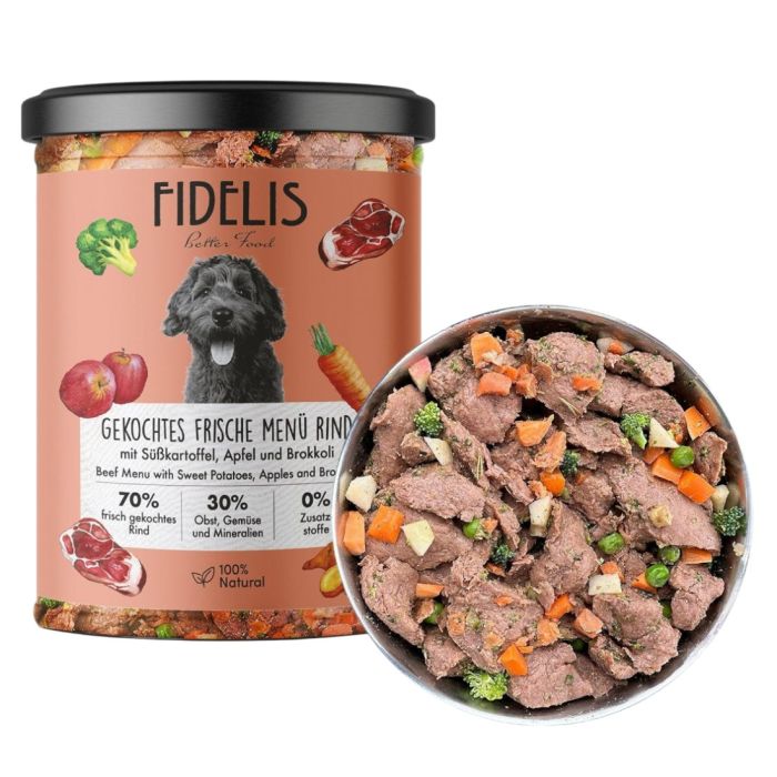 Fidelis - Menu con Manzo cotto con Patata Dolce, Mela e Broccoli 400gr