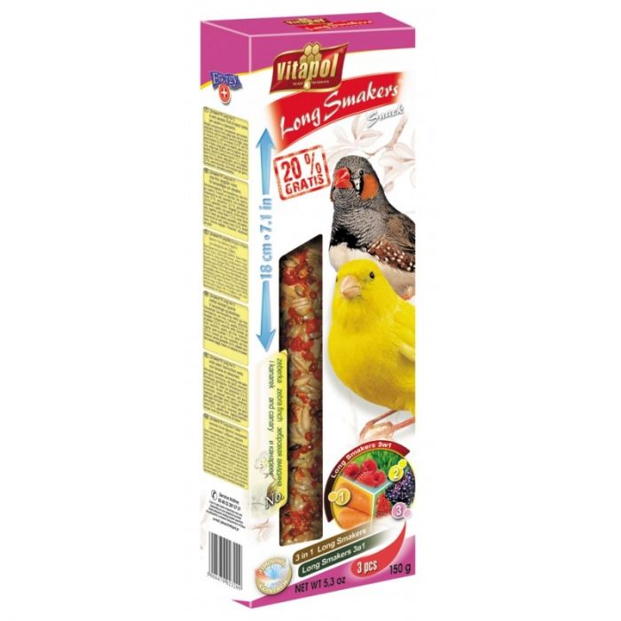 Vitapol Sticks Lunghi 3in1 per Canarini ed diamantini Semi selvatici/frutti di bosco/carota