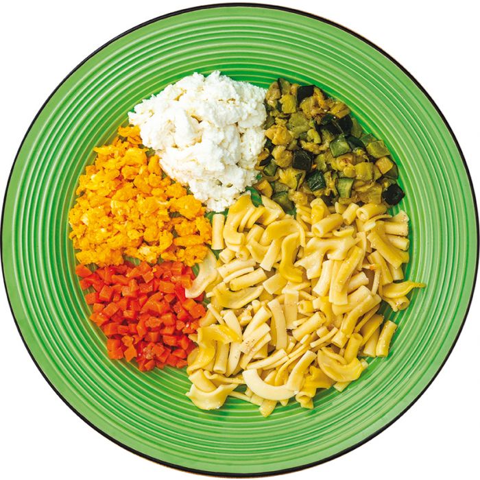 Lovbau Mix Vegetariano con Pasta, ricotta, uovo, zucchine e carote