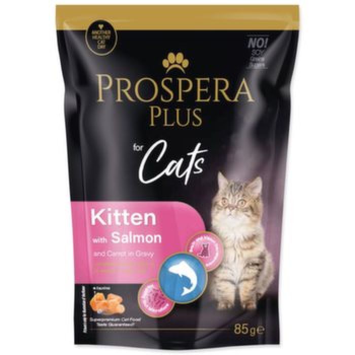 Prospera Plus cibo umido per gattini - Salmone e carote 85gr