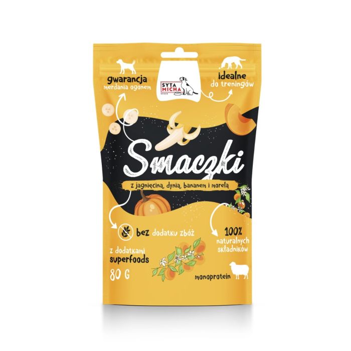 Syta Micha - Snack per cani con Agnello, zucca, banana e albicocca 80g