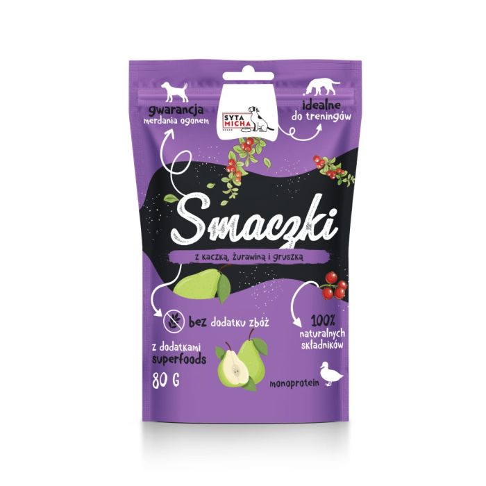 Syta Micha - Snack per cani con Anatra, mirtillo rosso e pera 80g