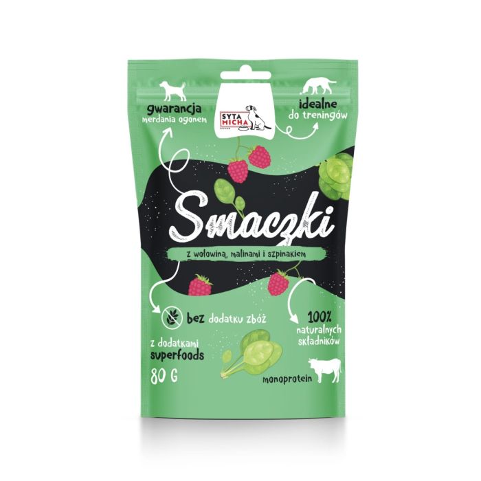 Syta Micha - Snack per cani con Manzo, lamponi e spinaci 80g