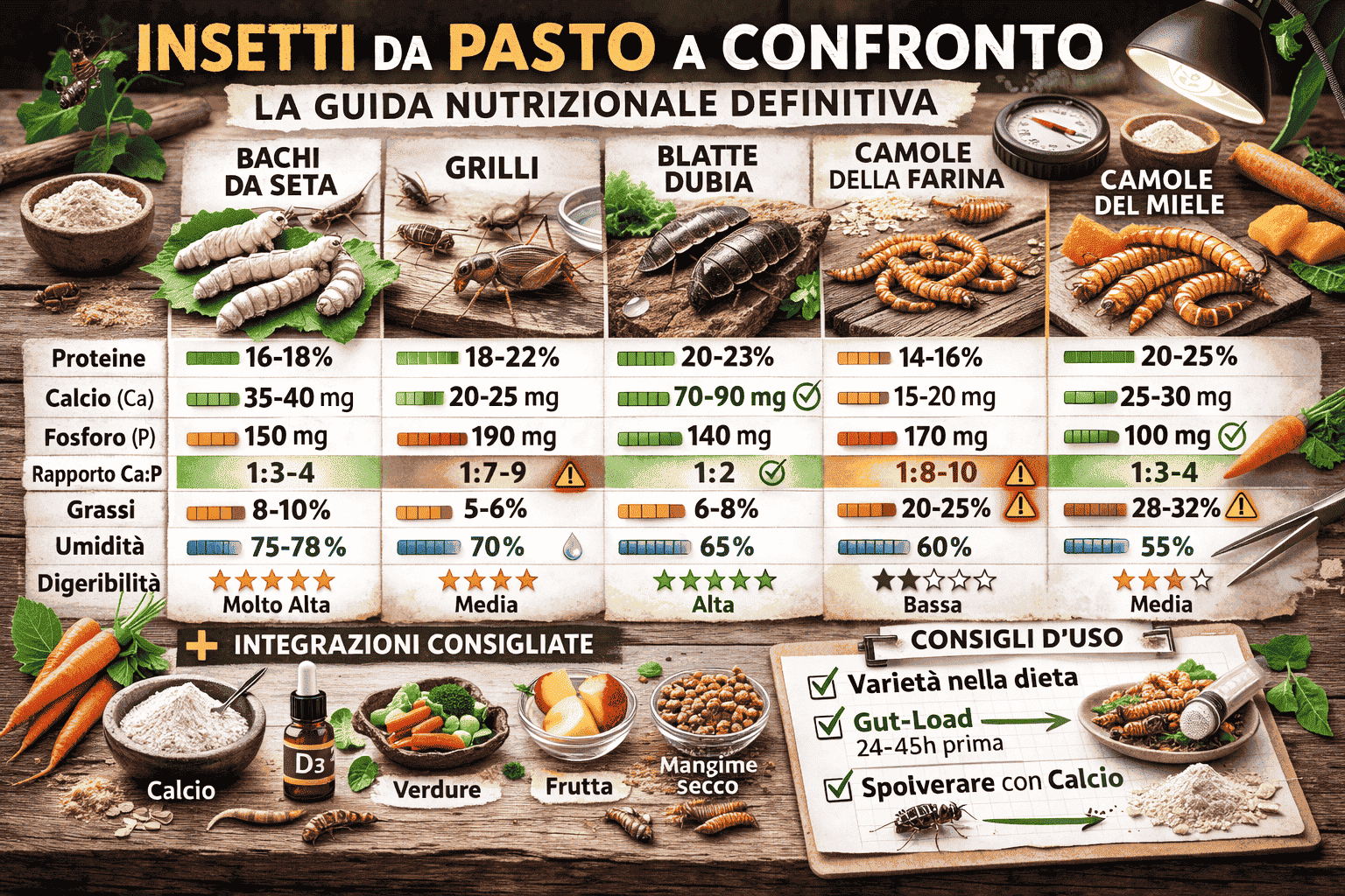 Valori nutrizionali insetti da pasto: la Tabella Comparativa
